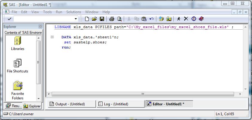 Figure 3. SAS Code to write an Excel file using the SAS PC FILES SERVER.