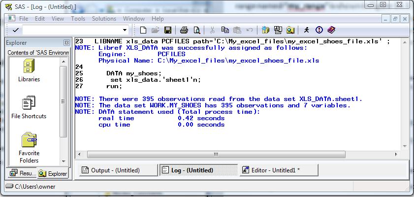 Figure 5. SAS Code to read an Excel file using the SAS PC FILES SERVER.