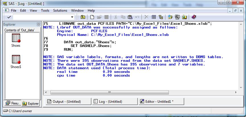 Figure 9. SAS Log output for writing an Excel binary file using the SAS PC FILES SERVER.