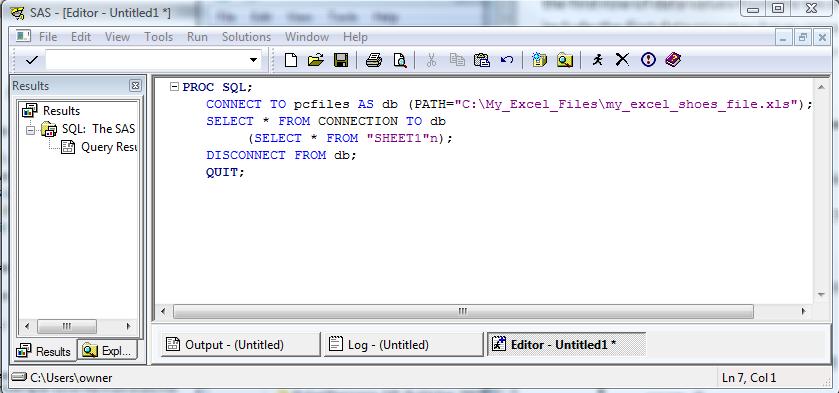 EXAMPLE 4 USING PROC SQL TO READ DATA FROM EXCEL This example uses PROC SQL to read data from an