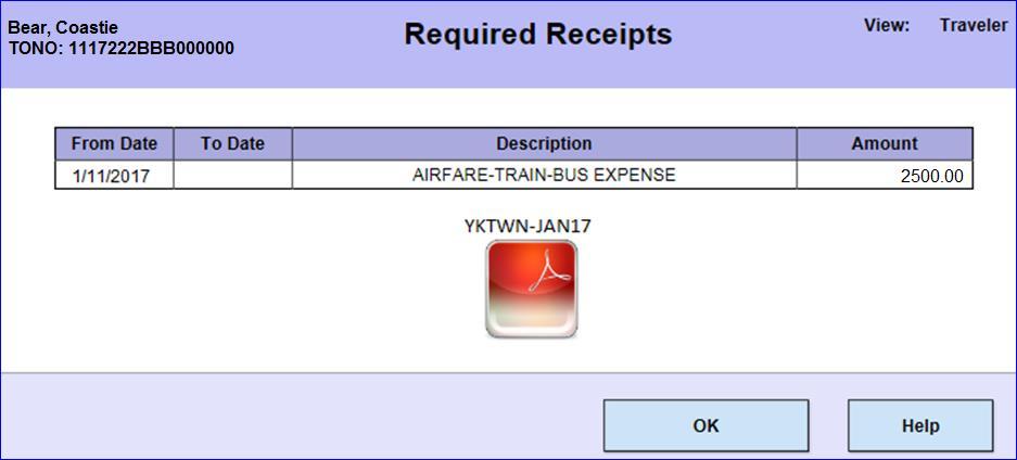 31 If required, a listing of all required receipts will display