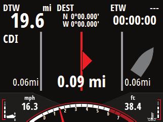 If the vessel moves out of the cross track error limit, the gauge will change to show the