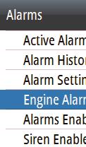 Engine alarm settings Set all Engine