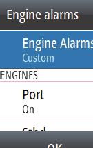 which engines alarms are on or off.