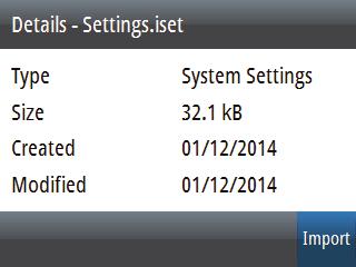 Press ENTER to export system settings to the USB mass storage device Import system settings