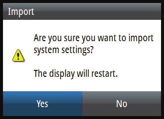 Select the Settings.iset file from the USB memory, the details dialog will appear.