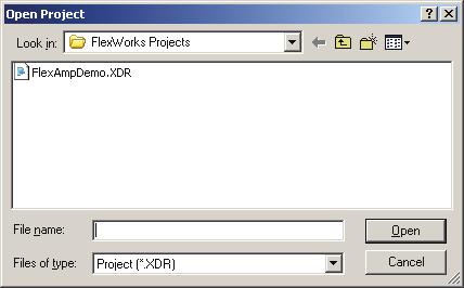 The Main Screen Interface OPTION ICON DESCRIPTION Open Project (Ctrl+O) Opens an existing FlexWorks project. When this option is selected, the Open Project window is opened.