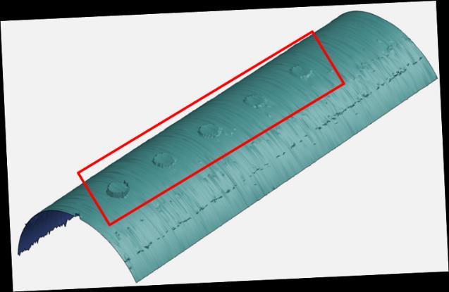 A split machined pipe is created to enable comparison of MAPS scan of defects with ground truth. On it circular and slot defects of varying dimensions are machined as seen in Fig. 10. FIGURE 10.