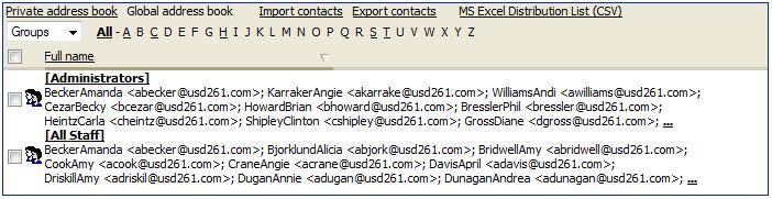 16 WebMail Documentation Exporting Global Groups to MS Excel The User can export, or copy any group in Global Group