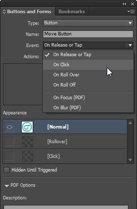 Guide Adobe InDesign 11. Click the Event menu, and select from the available options (Figure 6). An event defines how actions are activated.