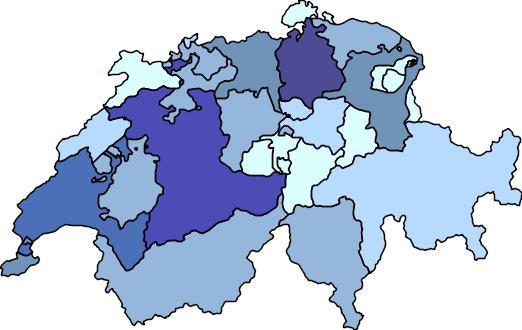Figure 11: Choropleth map of the Switzerland territory. Figure 12: Cartogram map of the Switzerland territory.