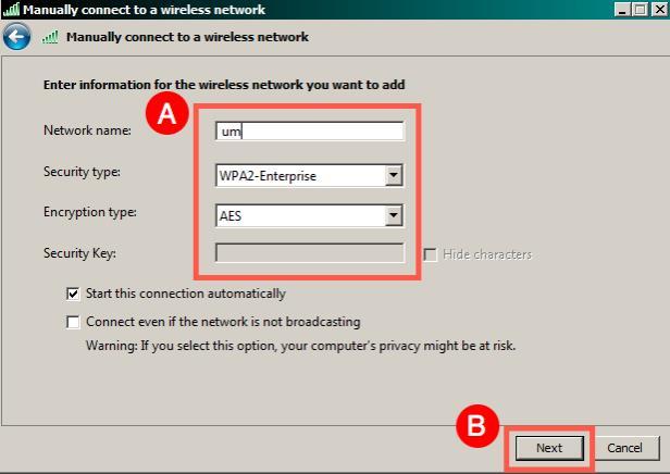 For Security Type, Select WPA2-Enterprise.