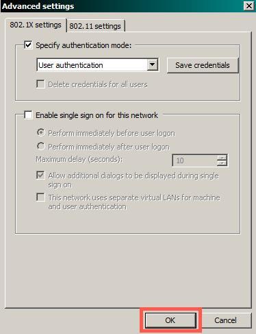 13. Next, the advanced settings window will appear. Click OK.