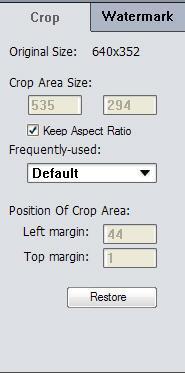 : Show size and position of current crop. Note: It's not available to set the crop size and position here by changing the digitals.