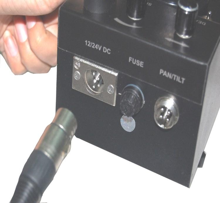 PROAIM JR. PAN-TILT HEAD 4 CABLES & CONTROL BOX Install the 12 volt DC power (4 pin XLR) in rear of Joystick Box.