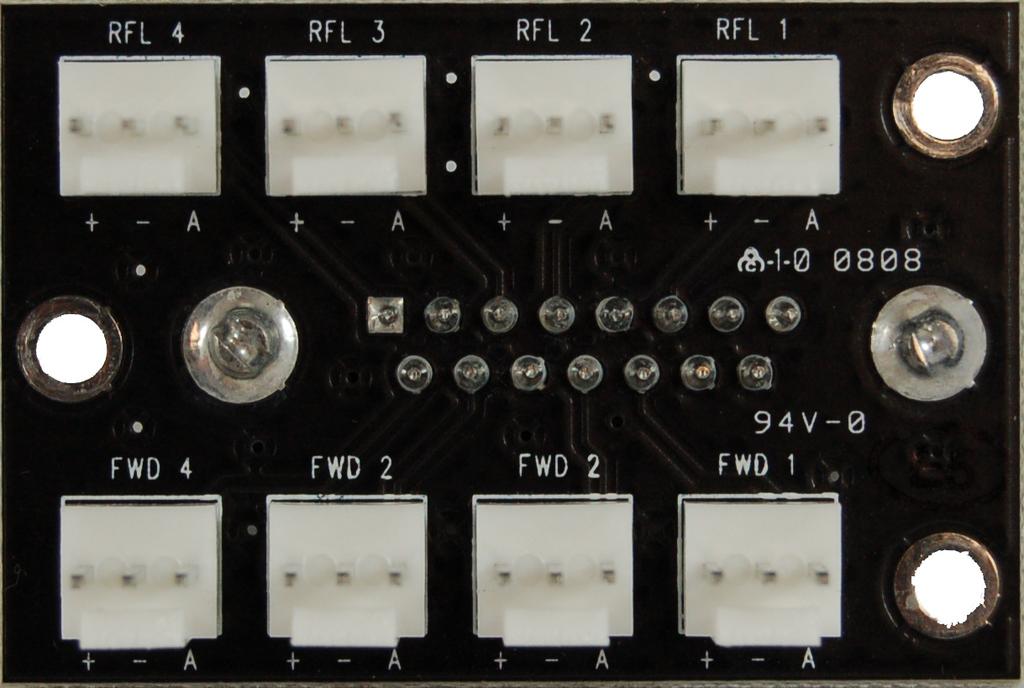 When installing a new BPS to the 19 rack, the interface board consists of 4 RFL (Reflected) connectors on the top portion of the board and 4 FWD (Forward) connectors on the bottom as seen in the