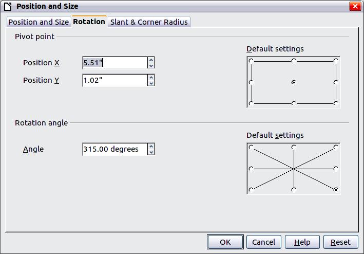 Figure 8: The Rotation page of the Position and Size dialog box Flip an object Select an object and click on