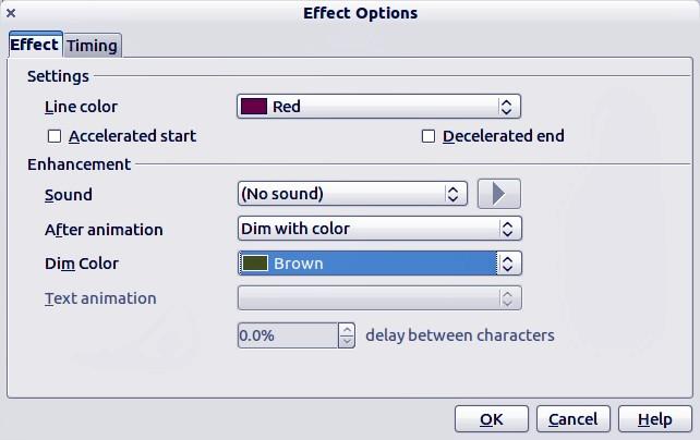 Figure 25: Effect Options dialog Slide Show: starts the slide show from the current slide. Automatic preview: select to preview any new or edited effects on the slide while you assign them.