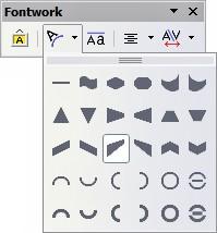 Using the Fontwork toolbar Make sure that the Fontwork toolbar, shown in Figure 21, is visible on the workspace.
