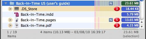 13 MB) and the number of items (4) in the current backup (the one selected by the cursor of the dates of backups).