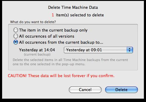 You can choose to delete: A single version only: removes only the version found in the backup currently displayed in the browser.