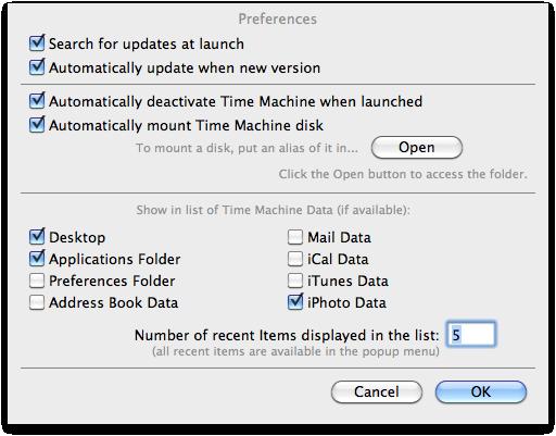 Preferences Select Preferences in the Back-In-Time menu. Updates You can set how Back-In-Time handles updates.