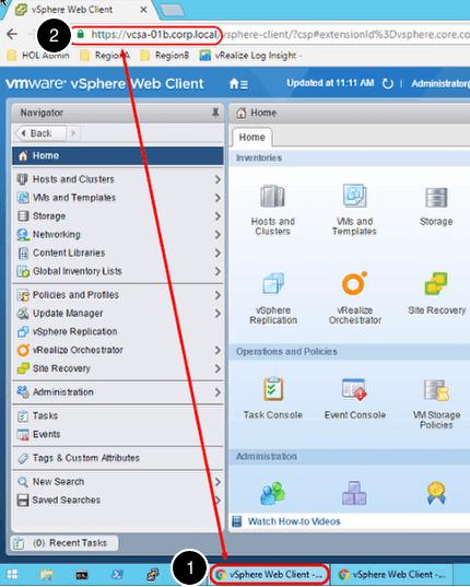 Verify Protection Group - Region B vcenter 1. Minimize the vcsa-01a.corp.local vcenter Web Client and Maximize the vcsa-01b.corp.local vcenter Web Client. 2.