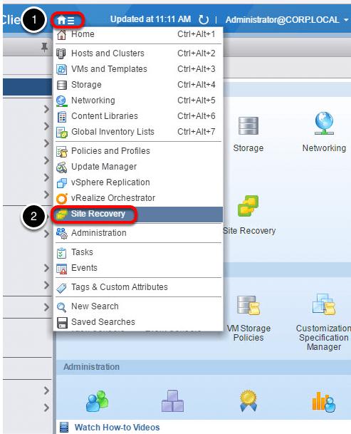 1. Verify that you are using the vcsa-01b.corp.local vcenter. 2. Select the Monitor tab. 3. Select vsphere Replications. 4.