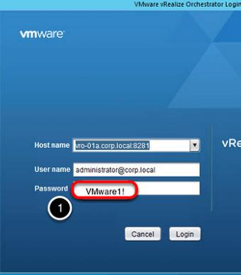 Log in to the vsphere Orchestrator Client Once the vrealize Orchestrator client renders the Host name and user