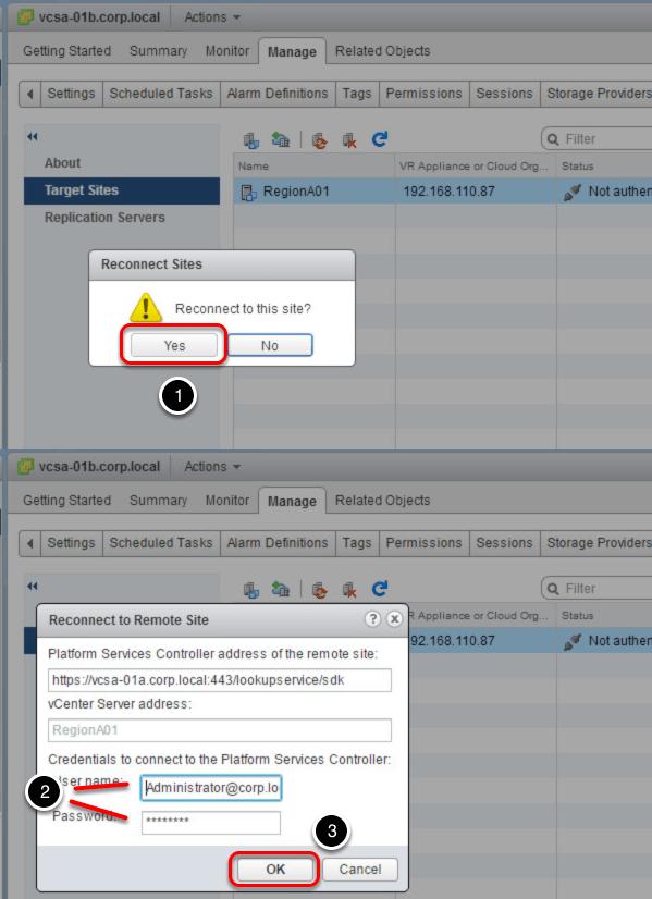 Re-connect to the target vsphere Replication