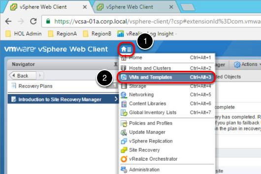 VMs and Templates Inventory View Navigate back to the VMs and Templates view in the vsphere Web Client to verify that the intro-app-01 virtual machine is once again running in the RegionA01