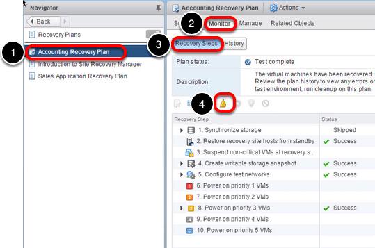 Clean-Up the Recovery Plan 1. Select the Accounting Recovery Plan from the left side menu. 2. Select the Monitor tab. 3.
