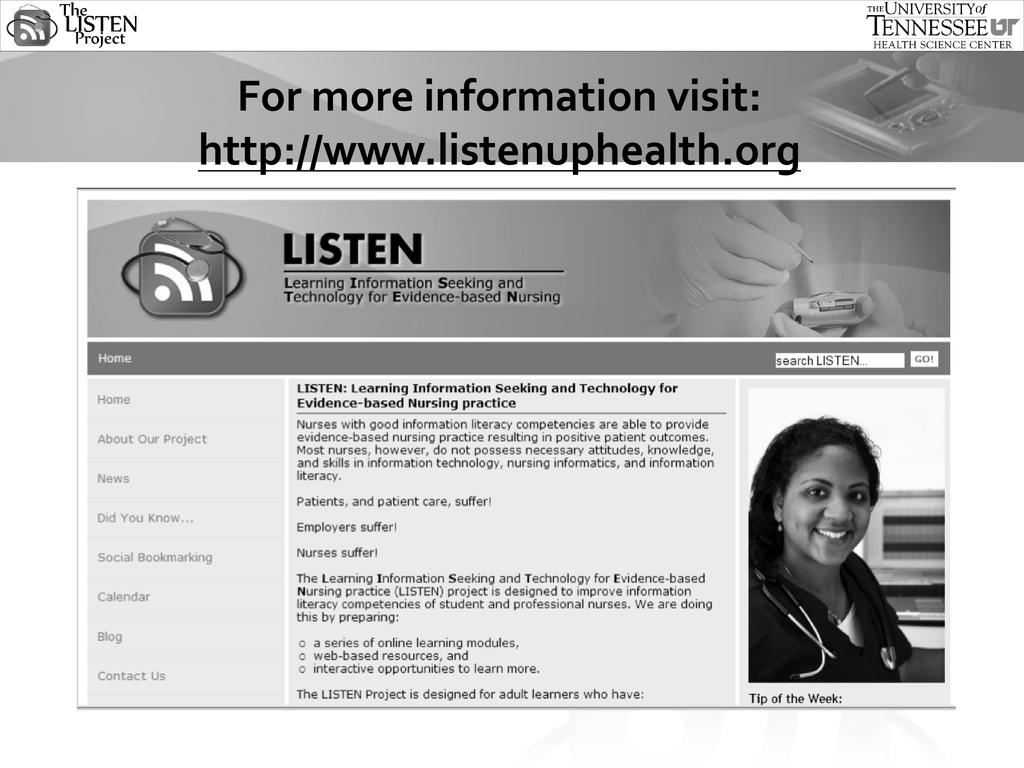 ConEnue to visit the LISTEN website, at listenuphealth.