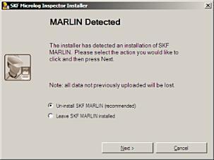 Select Un-install SKF MARLIN and click Next. If required, you will need to install Microsoft.NET Compact Framework version 3.5.