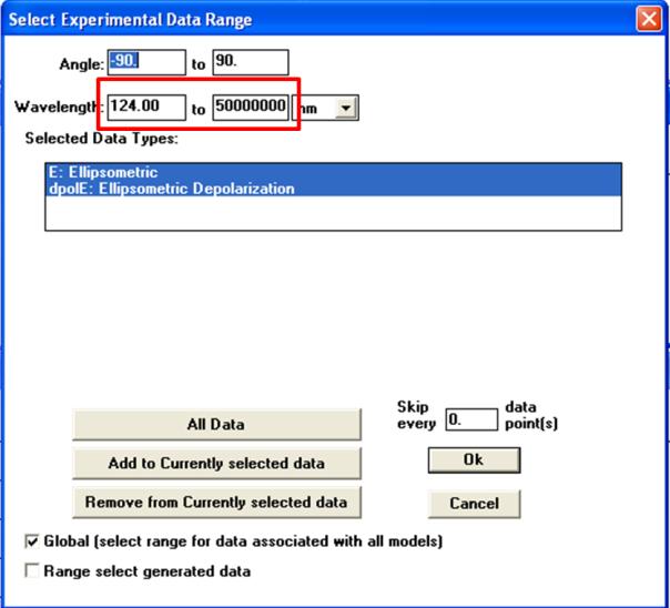 8 To focus on the transparent region only, select the Experimental Data window, the click on Range Select.
