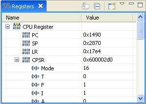 Registers View Uses the same register information as