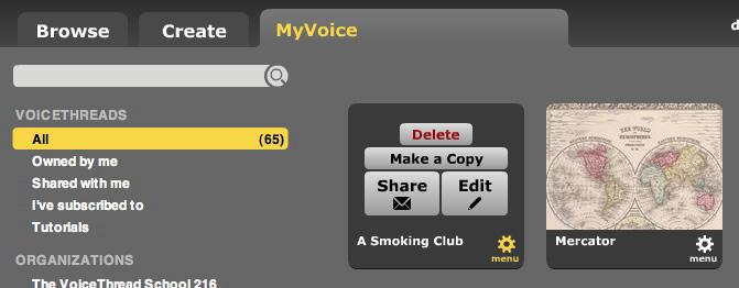 then drag the thumbnail of any of your VoiceThreads to any Group on the left hand