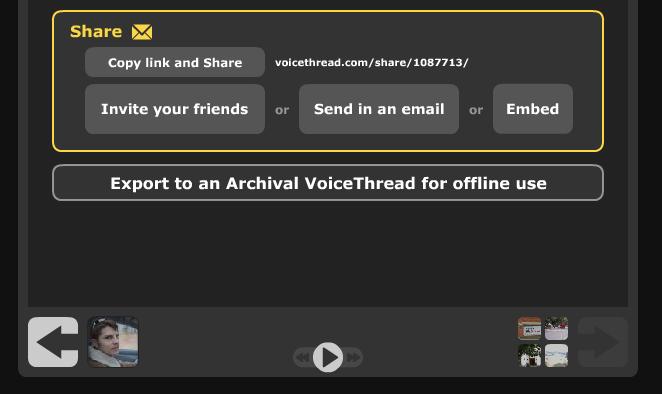The Share menu; Get a Link button You can also get the link for your Voicethread from the last slide while viewing your Voicethread (Figure 49), by clicking on the