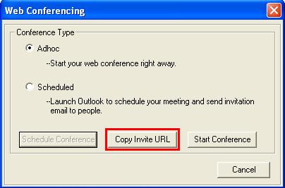 Send Email Select this option if you want to invite people to your conference by email. This launches Outlook on system automatically. Enter the email address of the people you wish to invite.