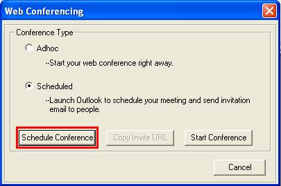 Scheduling a Conference To schedule a conference select Scheduled and click Start Conference as
