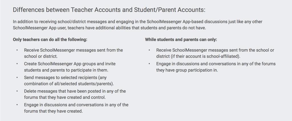 Teacher Messaging Important: For school-affiliated users, to access the features discussed in this topic, Teacher Messaging has to be enabled for your school district and user profile.