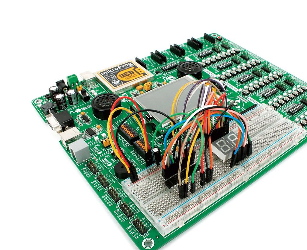 Breadboard area mikromedia workstation v7 contains Breadboard area as well as additional x5 female header, side by side.