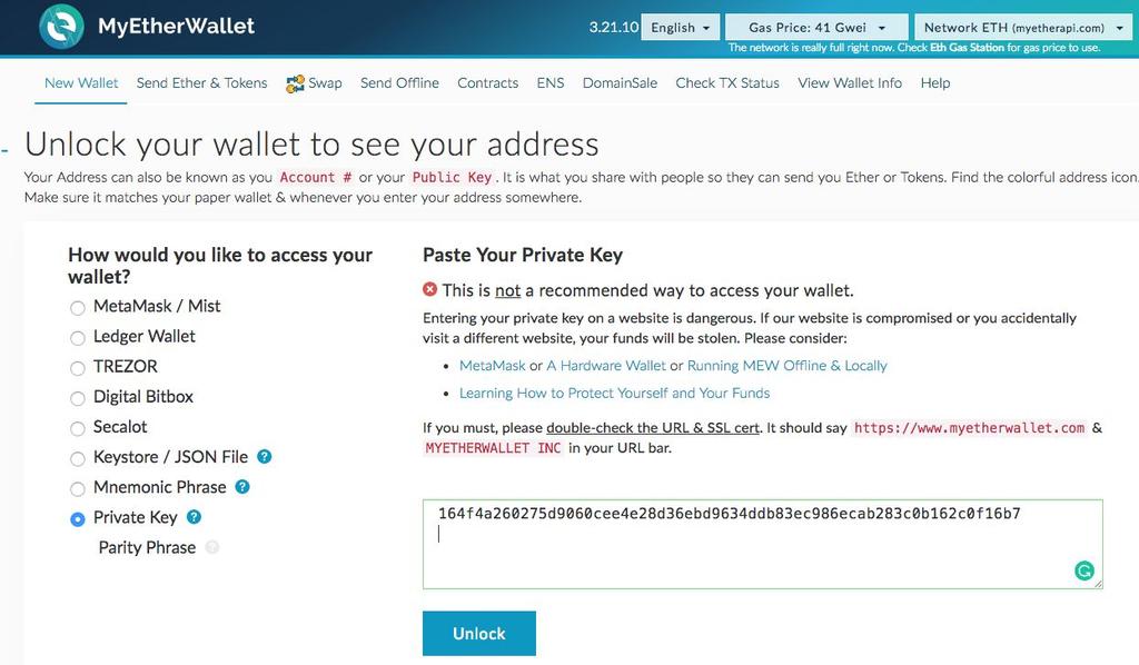 6. Choose Private Key from How would you like to access your wallet?