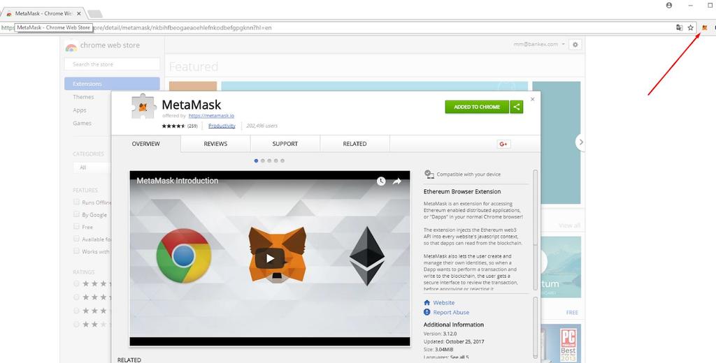 A new tab will open and the MetaMask plugin will be