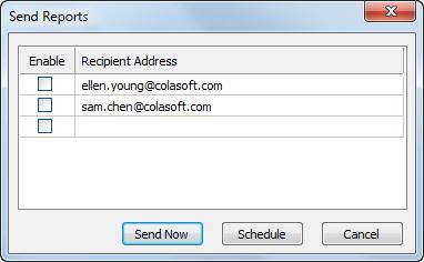 2. Specify the recipient. If the recipient address is not on the list, you can click an empty list to enter a new recipient address. 3. Click Send Now to send the instant report.