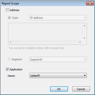 Report dialog box: 2. Enter the report name and the description. The report name should be a unique one which cannot be the same as an existent report. 3. Select the report scope.