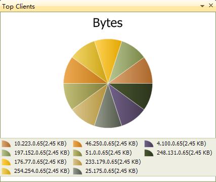 The Top Clients pane The Top Clients pane displays the top clients of the application in a pie chart. The clients as well as their real-time figures are displayed just below the pie chart.