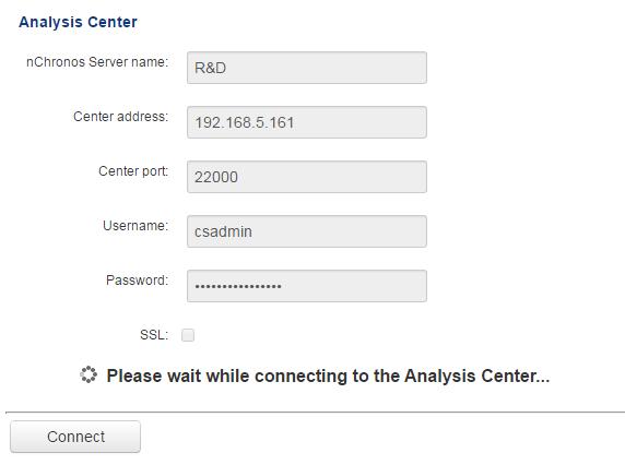 Analysis Center This page is for configuring the connection settings to Analysis Center. nchronos Server name: The name for this nchronos Server.