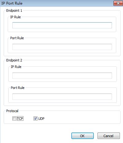 Configure session rule To add session rule, as the screenshot shows below: Configure the IP addresses and ports of endpoint 1 and endpoint 2.