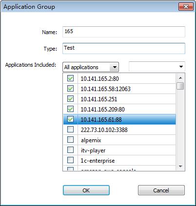 2. On the Application Group dialog box, enter an appropriate name for the application group, specify the type, and check the applications included.